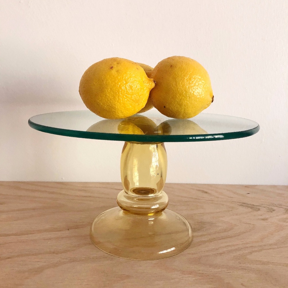 Vintage 1960s Yellow Glass Cake Stand